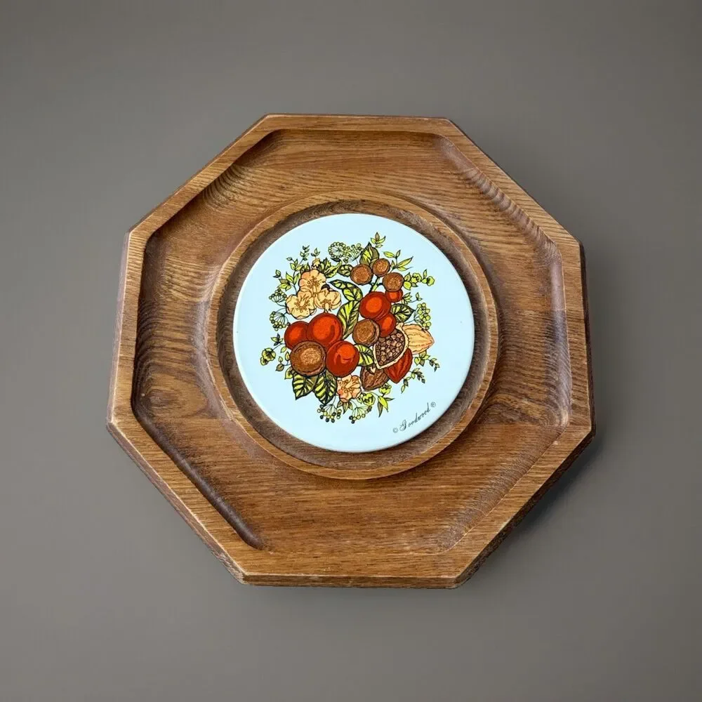Vtg Goodwood Spice of Life Octagon Teak Wood Cheese Board Charcuterie Platter